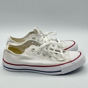 Converse White Canvas Low-Top Sneakers with Red Accent